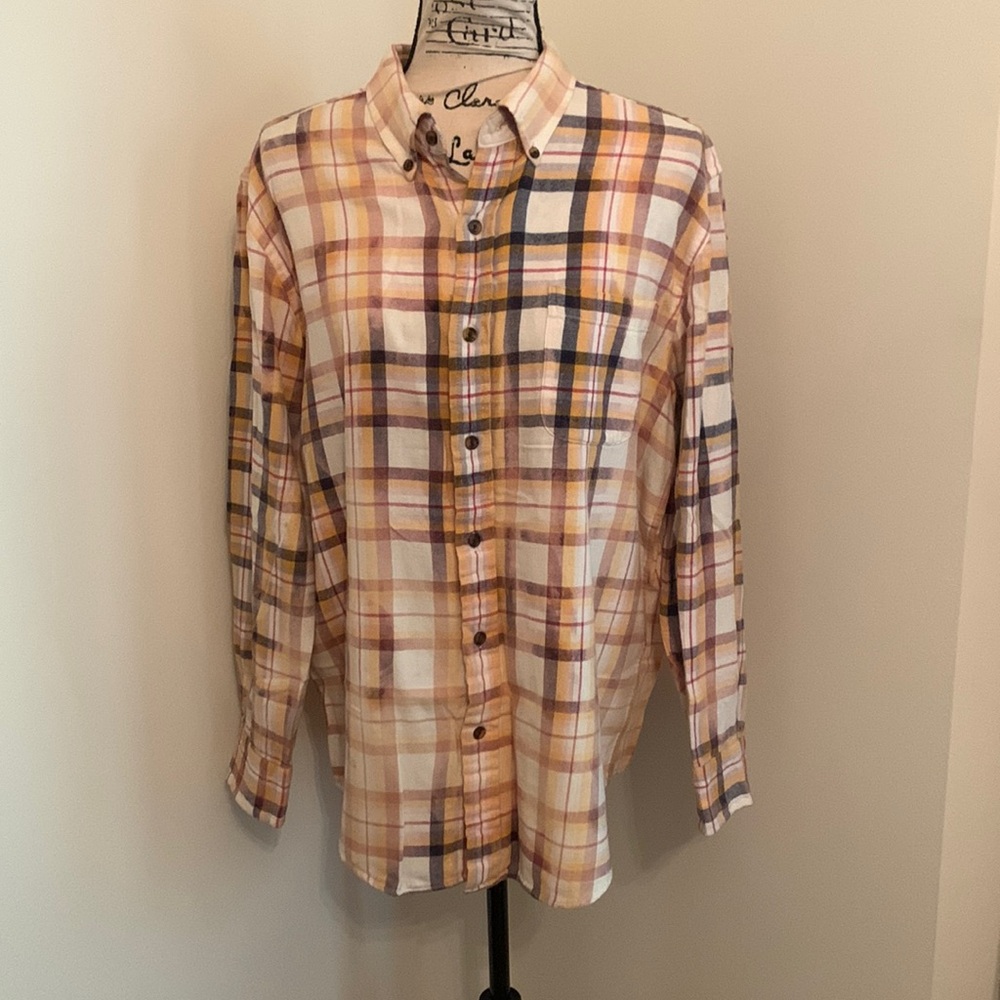 Franklin Flannels Vintage Bleach Splattered Button Down (Yellow & Burgun…